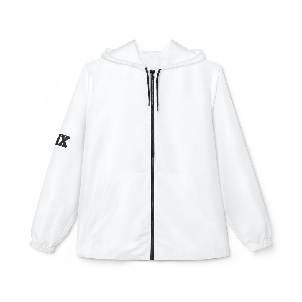 Minimal White Windbreaker Jacket with Subtle Sleeve Logo