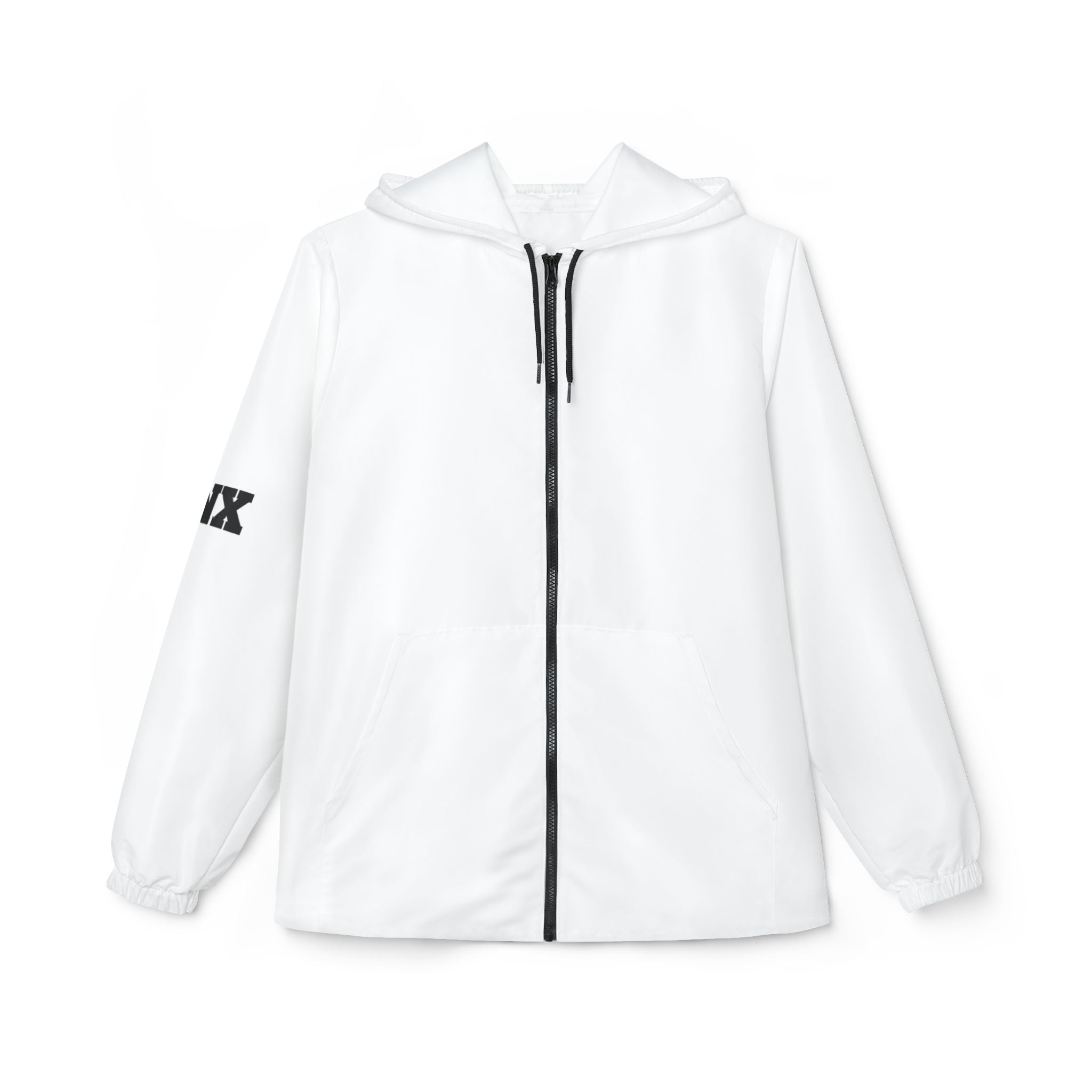 Minimal White Windbreaker Jacket with Subtle Sleeve Logo