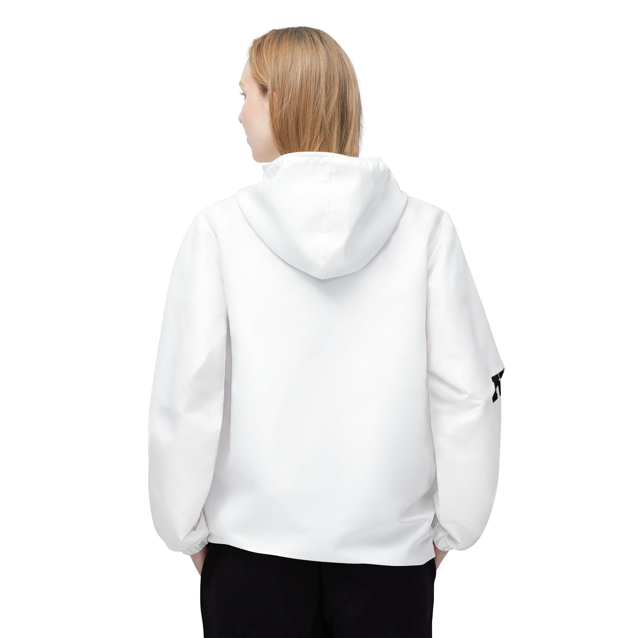 Minimal White Windbreaker Jacket with Subtle Sleeve Logo